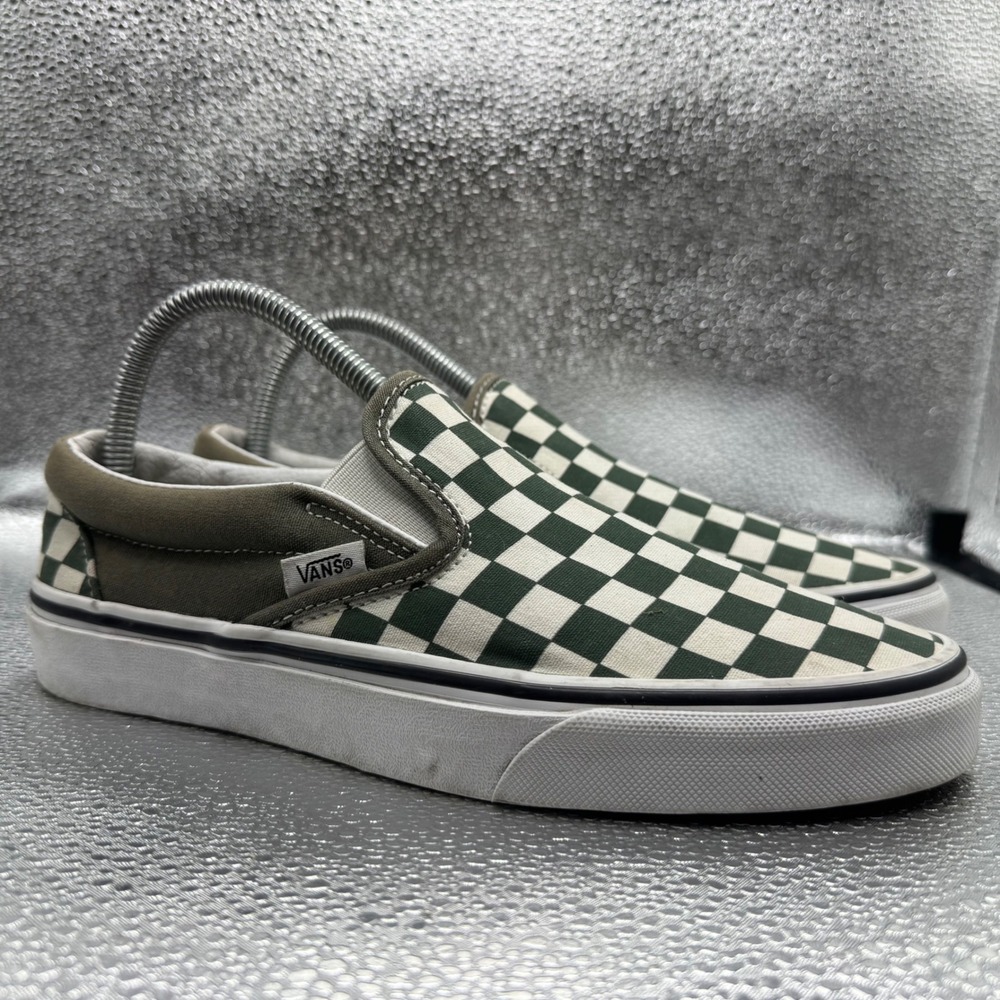 Size 8 Vans Slip On Womens Green Excellent Checkerboard Skate Shoes